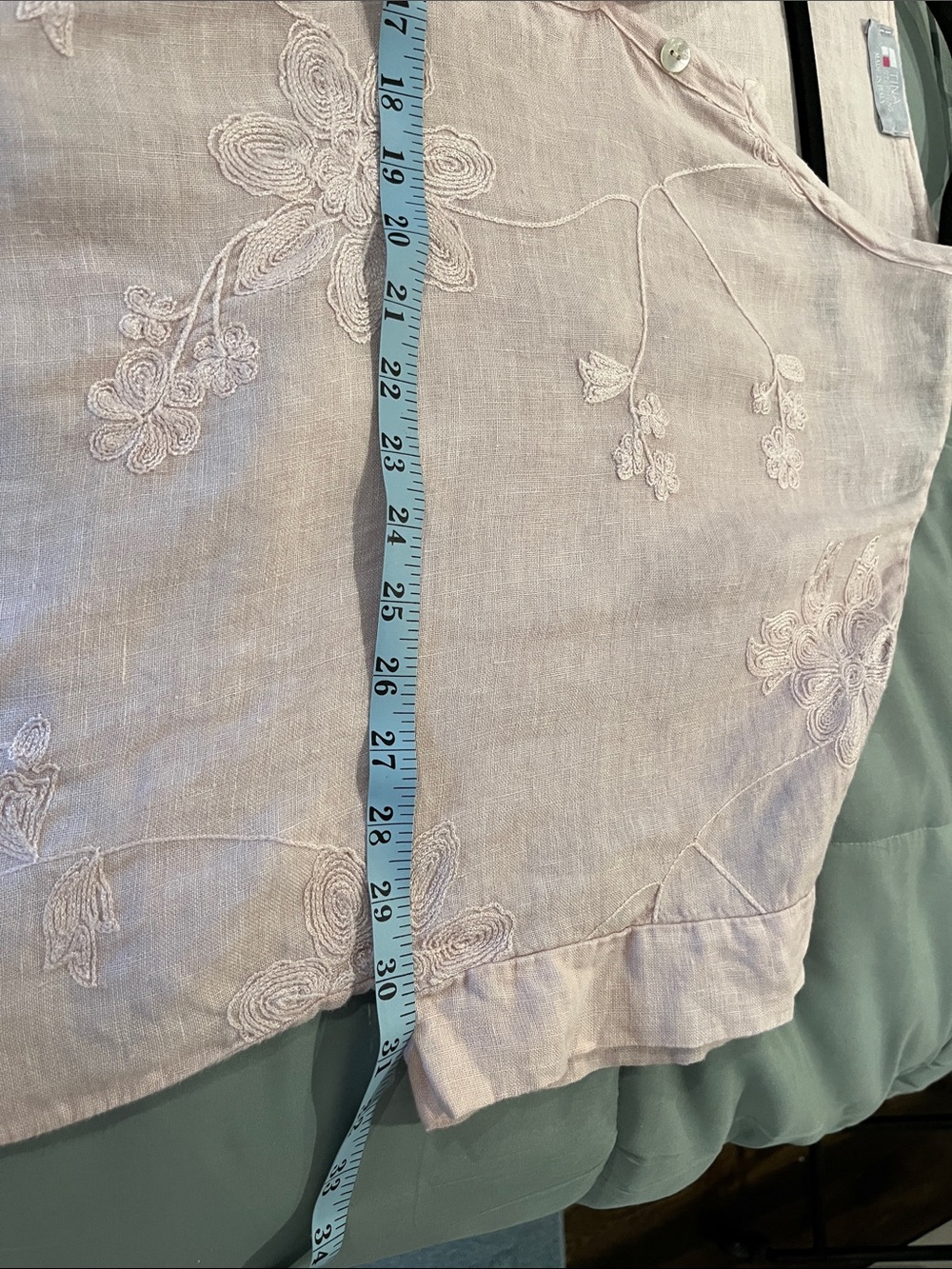 Light Pink Embroidered Women’s Tunic Linen Top - Picture 5 of 6